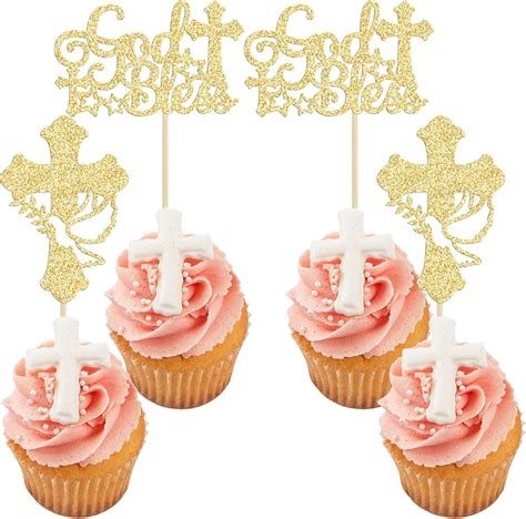 Amazon 36Pcs God Bless Cross Cupcake Toppers Baptism Cupcake