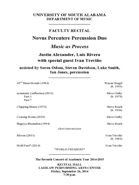 Fillable Online Novus Percutere Percussion Duo Music As Process Fax