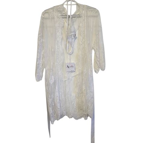 Ababoon Intimates Sleepwear New Ababoon White Lace Mesh Bathrobe Thong Lingerie Set Xxl