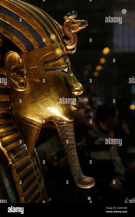 The Gold Mask Of King Tutankhamun Is Seen In Its Glass Case During A