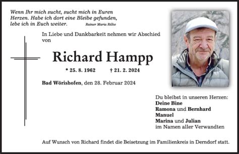 Traueranzeigen Von Richard Hampp Augsburger Allgemeine Zeitung