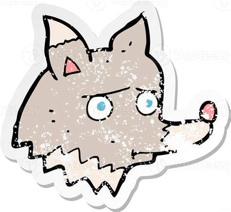 Retro Distressed Sticker Of A Cartoon Unhappy Wolf Drawing Png