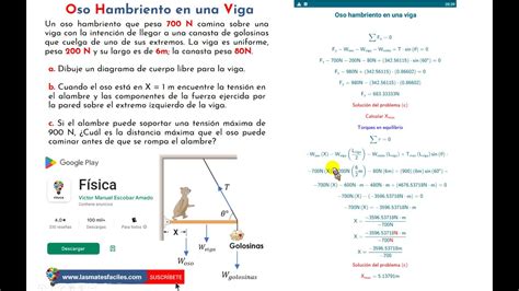 Un oso hambriento que pesa 700 N camina sobre una viga con la intención