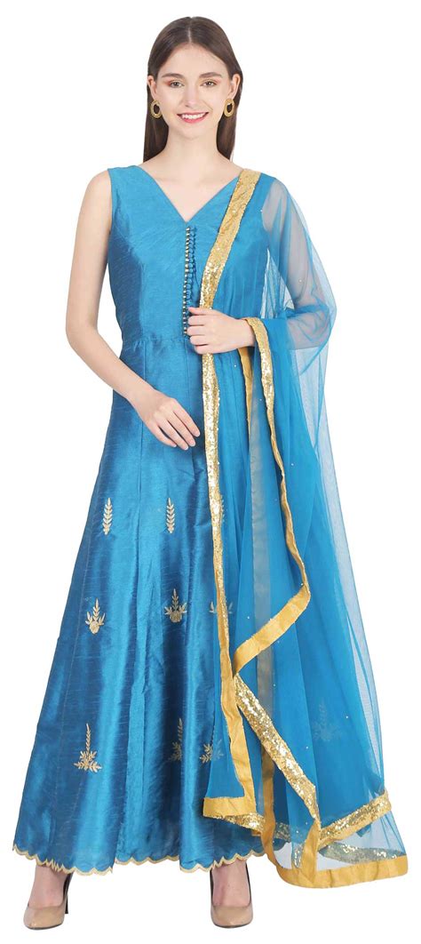 Designer Reception Blue Color Raw Silk Fabric Salwar Kameez 1845781