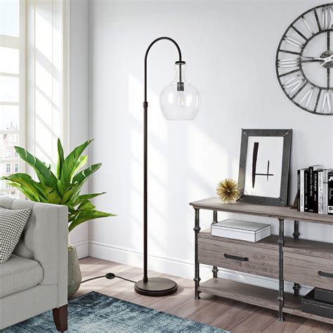 Evelyn Zoe Verona Modern Farmhouse Metal Arc Floor Lamp Black