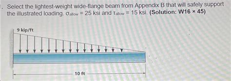 Solved Select The Lightest Weight Wide Flange Beam From Chegg