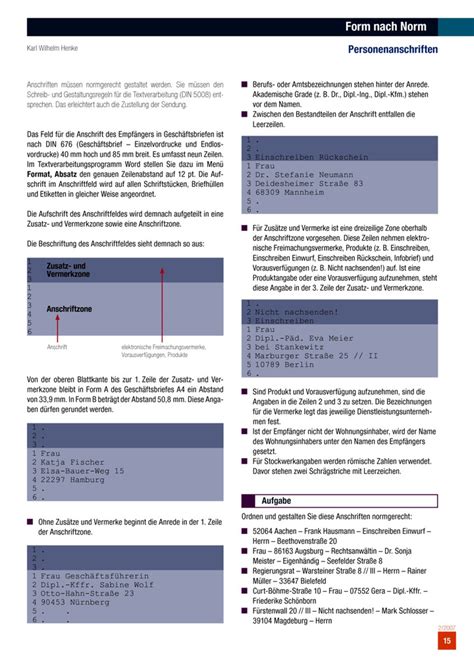 Form Nach Norm Personenanschriften Westermann