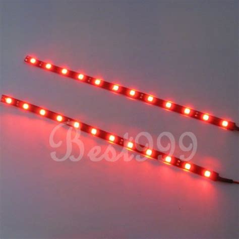 2x Red 12 Leds 30cm 5050 Smd Led Strip Light Flexible Waterproof 12v