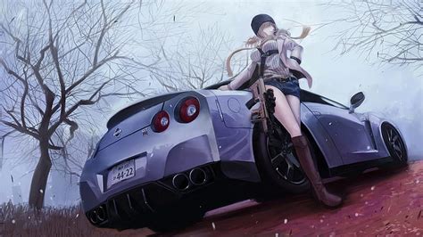 Hd Wallpaper Nissan Gt R Anime Girls 2132x1200 Wallpaper Flare