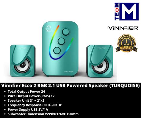 Vinnfier Ecco 2 RGB 2 1 USB Powered Speaker Turquoise