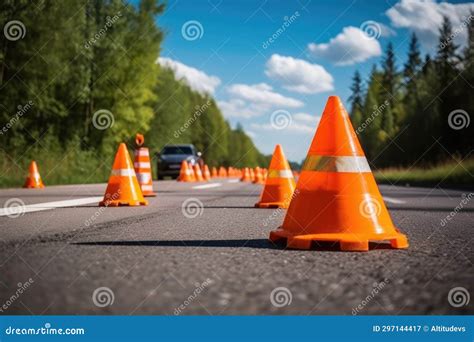 Series of Safety Cones in Middle of Road Stock Illustration ...