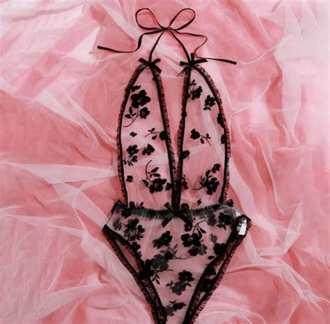 Sexy Black Flowers And Bow Lace Bodysuit Lingerie On Storenvy