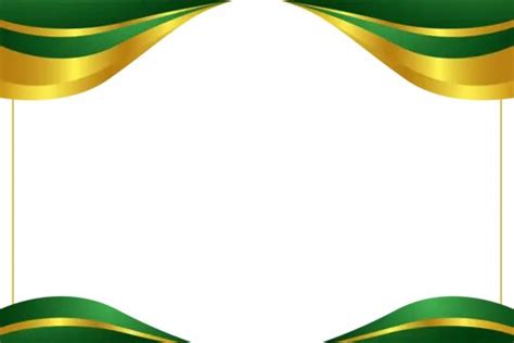 a green and gold border with two ribbons on it's sides, in the shape of ...