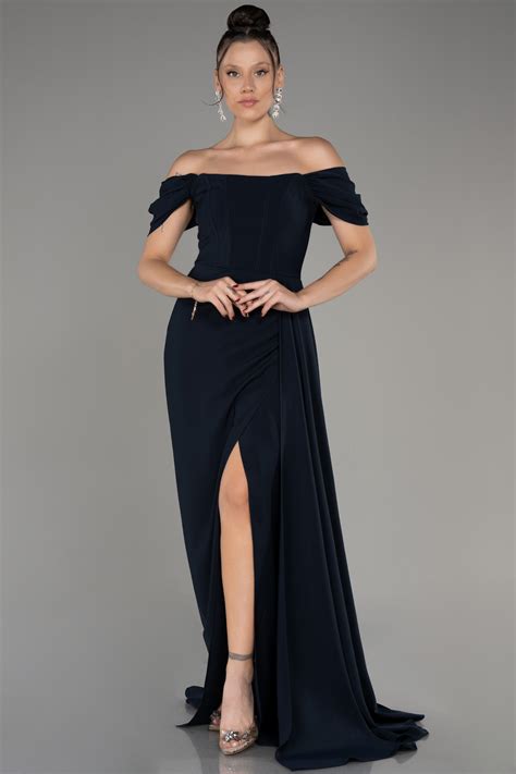 navy blue boat neck slit long evening dress abu abiyefoncom