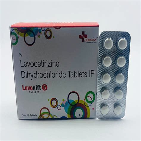 White Levonift 5 Levocetirizine Dihydrochloride 5 Mg Anti Allergic