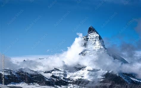 Blick Auf Das Von Wolken Umgebene Matterhorn Vom Gornergrat Schweiz