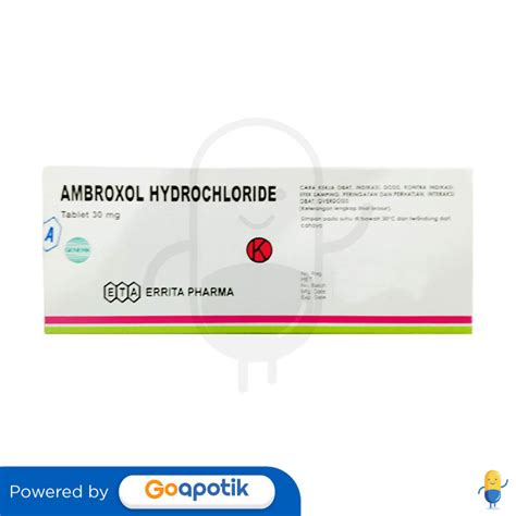 Ambroxol Hydrochloride Errita 30 Mg Box 100 Tablet Kegunaan Efek