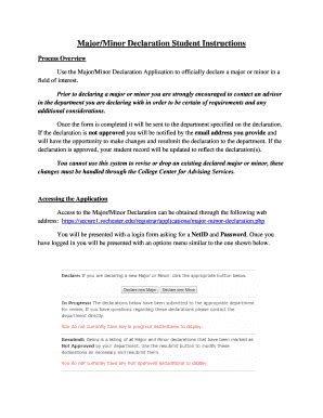 Fillable Online Major Minor Declaration Student Instructions Fax Email