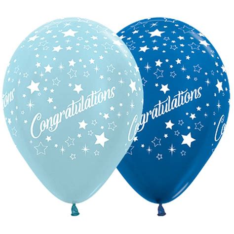 Congratulations Stars Satin Pearl Fashion Latex Balloons 25 Pack - Blue & Metallic Blue - 30cm ...