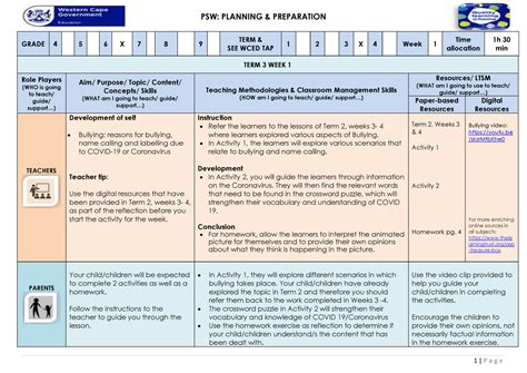 Lesson Plan Gr 6 Life Skills PSW T3 W1 PSW PLANNING PREPARATION