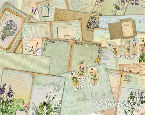 Herbs Junk Journal Kit Printable Journal Kit Digital Collage Sheets