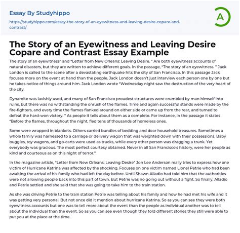 The Story Of An Eyewitness And Leaving Desire Copare And Contrast Essay