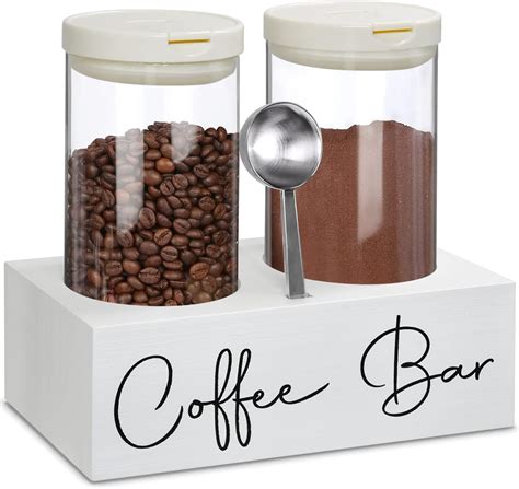 Amazon.com: Set of 2 Glass Coffee Container with Shelf and Spoon