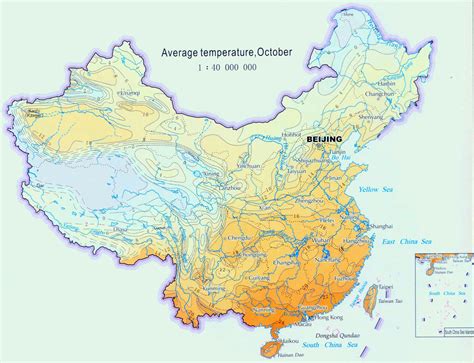 China Climate Map, Autumn Temperature, October Average Temperature