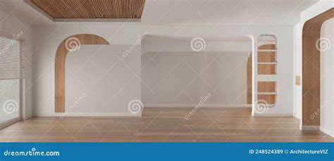 Empty Room Interior Design Panoramic View Open Space With Parquet