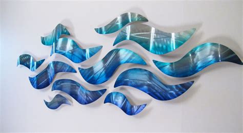 Large Metal Wall Sculpture Blue Wave Tropical Design Modern - Etsy