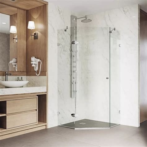 Vigo Verona 38 In W X 73 In H Paroi De Douche Dangle Sans Cadre Neo Angle Pivot En Chro