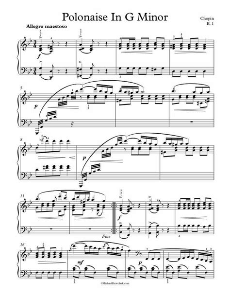 Free Piano Sheet Music Polonaise In G Minor B 1 Chopin Michael