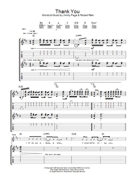 Thank You By Led Zeppelin Sheet Music For Guitar Tab At Sheet Music Direct