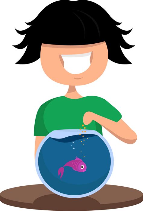 Boy feeding fish, illustration, vector on white background 13772896 Vector Art at Vecteezy