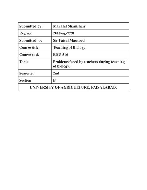 SOLUTION: Problems faced by biology teachers in a class - Studypool