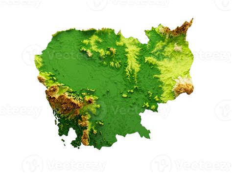 Cambodia Map Shaded Relief Color Height Map 3d Illustration 27720854 Png