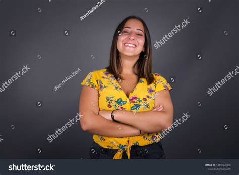 Brunette Girl Happy Face Smiling Crossed Stock Photo Shutterstock