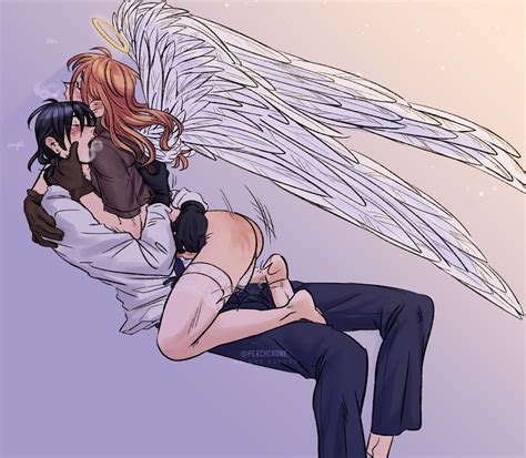 Rule 34 2boys Androgynous Angel Angel Devil Chainsaw Man Angel Wings Black Hair Breath