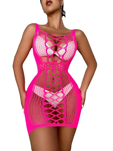 Bodysuit Glitter Rhinestone Lingerie Sexy Mesh Teddy Body Stocking Chemise Babydoll Mini Dress