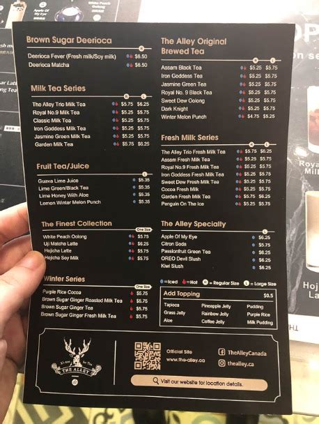 The Alley Menu Canada Prices List