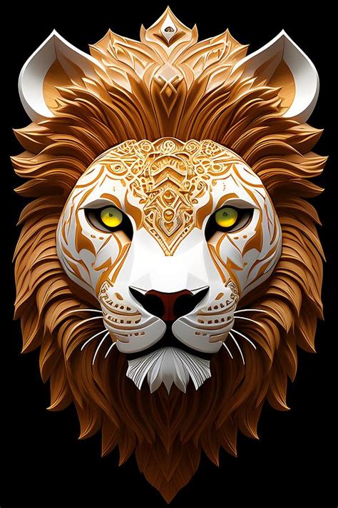 Roar With Style Lion Mask Intricate Portrait Artwork Mixed Media By