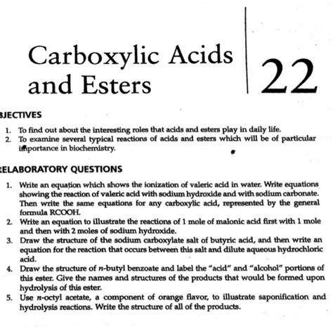 Solved Carboxylic Acids And Esters Bjectives To Find Chegg