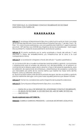 Ordenanza autorización venta puerto escobar PDF