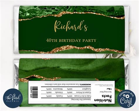 green  gold chocolate wrapper template editable candy bar wrapper