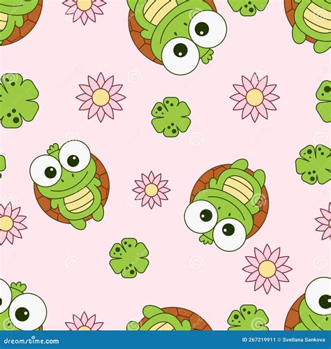 Cute, Green, Cartoon Characters Turtles , Animals Vector Seamless ...