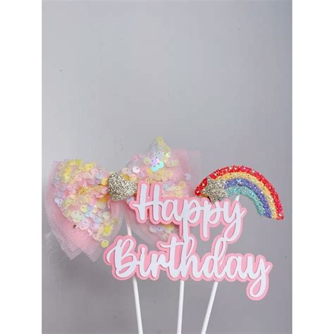 Jual Cake Topper Happy Birthday Anak Set Tusukan Kue Pelangi Rainbow