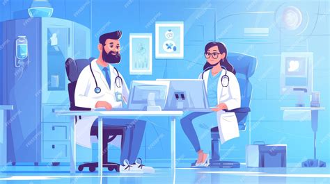 premium photo medics working  computer  hospital modern cartoon