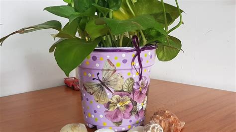 Diy Decoupage On Old Plastic Pot Upcycling Old Planter Easy