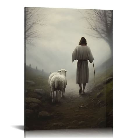 Nawypu Framed Jesus And Lamb Canvas Wall Art God Faith Poster Prints