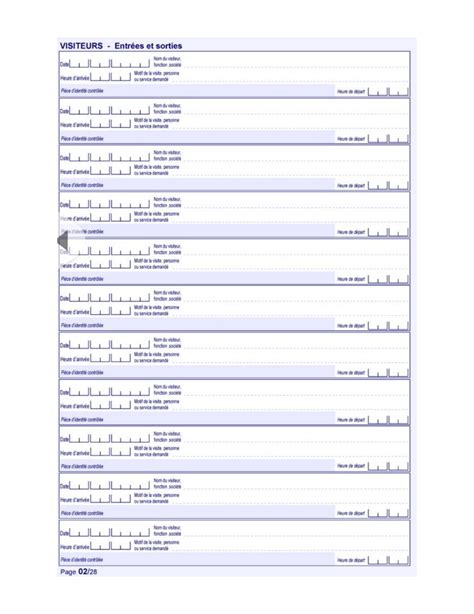 Registre Des Entr Es Sorties Visiteur